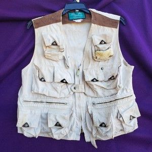Vintage 60s 70s Pacific Sportswear Fly Fishing Vest Hong Kong Med Cotton/Leather